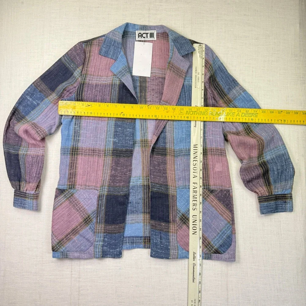 VTG Act III Plaid Light Jacket Medium Womens Multi Color Open Front Pockets USA - Picture 5 of 6